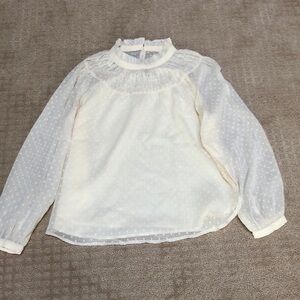 LOFT Cream Sheer Blouse with Polka Dots